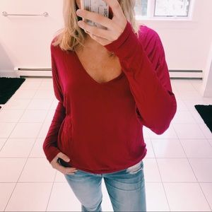 BOSTON PROPER RED LONG SLEEVE BOAT NECK TOP